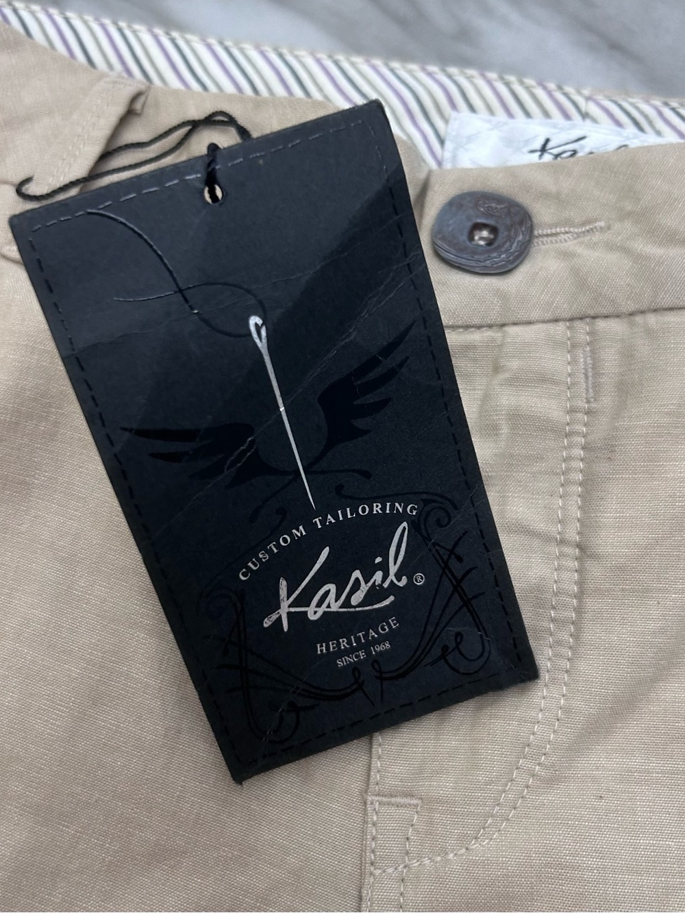 🩵MAKE OFFER🩵 NWT Kasil Light Beige Linen Blend Bermuda Shorts Khaki Sz 30 - Picture 5 of 7